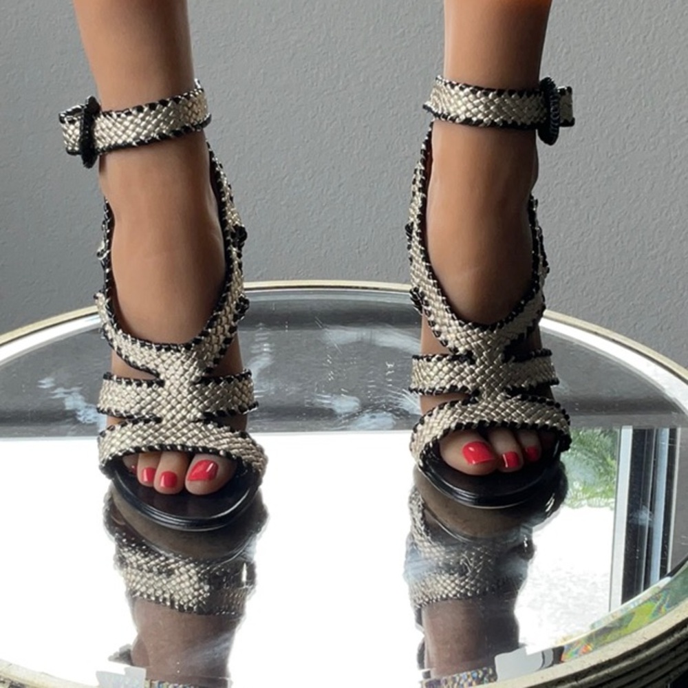 Sergio Rossi Black and Cream High Heeled Sandals - Picture 4 of 7
